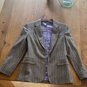 Women's Pinstripe Blazer Wool 88% 16% Silk- Brown Purple Pinstripes
